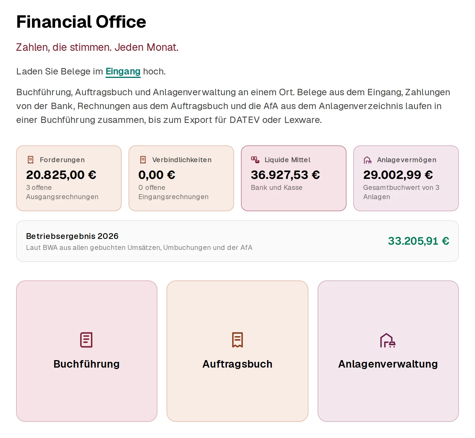 Accounting im Portal: Forderungen, Verbindlichkeiten, liquide Mittel und Anlagevermögen
